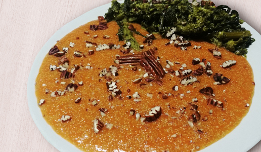 Amaranto alla zucca gialla con broccoletti siciliani e noci Pecan