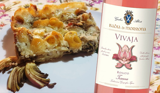 conchiglie al forno con carciofi e prosciutto di Sauris abbinato a Toscana Rosato Vivaja 2019 Badia di Morrona