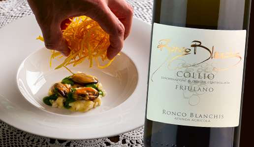 Cozze patate e riso abbinato a Collio Friulano Ronco Blanchis