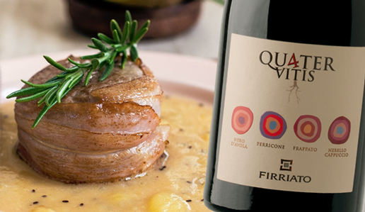 Filetti di suino nero dei Nebrodi con la salsa di mele e Quater Vitis Rosso Firriato