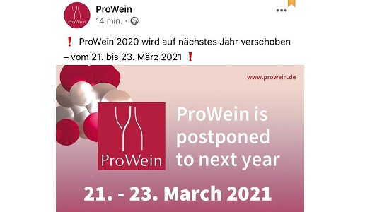 ProWein 2020 rimandata a 21-23 marzo 2021