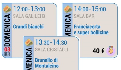 Seminari di domenica 3 Grandi bianchi, Brunello di Montalcino, Franciacorta e Super Bollicine