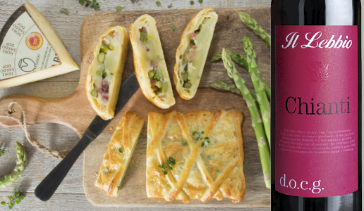 Strudel fiore sardo, patate, asparagi, chianti il lebbio