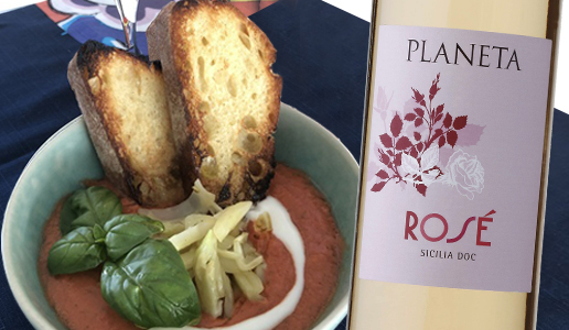 Zuppa fredda di pomodori kamarino Sicilia Rosé 2019 Planeta