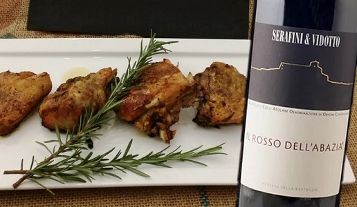 Faraona arrosto e Montello Colli Asolani Il Rosso dell’Abazia 2018 Serafini & Vidotto