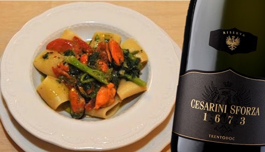 Mezzi paccheri con rape e cozze e Trentodoc Riserva 1673 Millesimato 2014 Cesarini Sforza