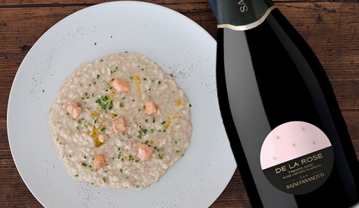 Risotto alla trota salmonata e Trentodoc Rosé Brut De La Rose Tenute Sajni Fasanotti