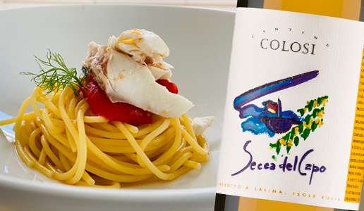 Spaghetti con pomodori confit e orata con Secca del Capo Salina Igp 2019 Cantine Colosi