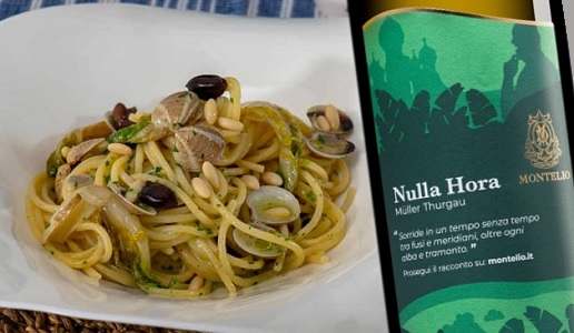 Spaghetti vongole e scarola e Provincia di Pavia Müller Thurgau Nulla Hora 2020 Montelio