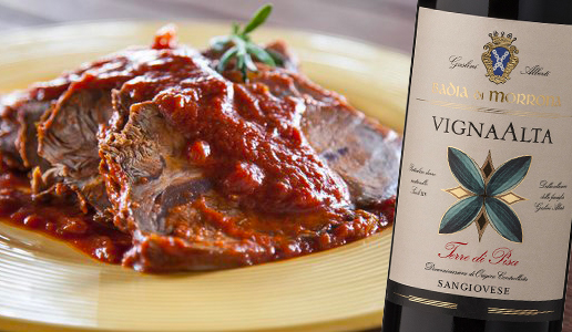 Stracotto alla fiorentina e VignaAlta Terre di Pisa Sangiovese 2017 Badia di Morrona