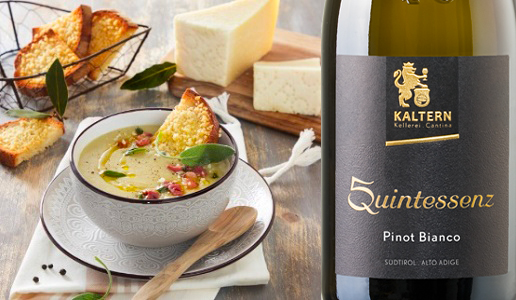 zuppa di cipolle con Alto Adige Pinot Bianco Quintessenz 2018 Kaltern Kellerei-Cantina 