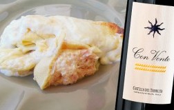 Crespelle ricotta e prosciutto e Col Vento di Castello del Terriccio