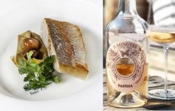 Salmerino scottato, guazzetto di provola affumicata e carciofi e 11 Minutes 2018 Trevenezie Rosato Igt Pasqua Vigneti e Cantine