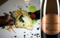 Seppie arrosto con pomodorini confit Montechiari Brut Donna Catherine 2016 Fattoria di Montechiari