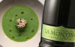 Vellutata di piselli con le vongole e Franciacorta Extra Brut La Montina