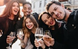Friends having fun drinking wine