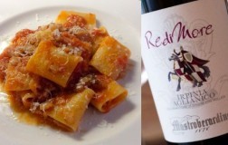 Paccheri all'amatriciana e Redimore Irpinia Aglianico Igt Mastroberardino