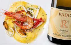 Ravioli di ricotta alla pescatora e Lazio Bianco Radix Bellone 2017